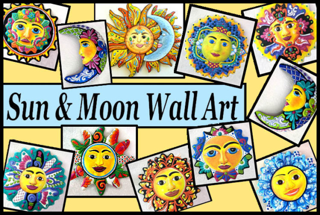 painted metal art sun and moon wall hangings