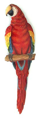 Metal Art Parrot - Painted Metal Scarlet Macaw Wall Hanging - Tropical Decor - 8" x 26"