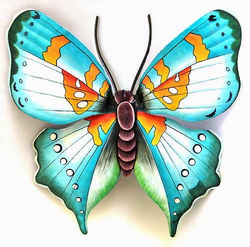Butterfly Wall Decor,Outdoor Wall Decor - Handcrafted Painted Metal Wall Hanging 21"