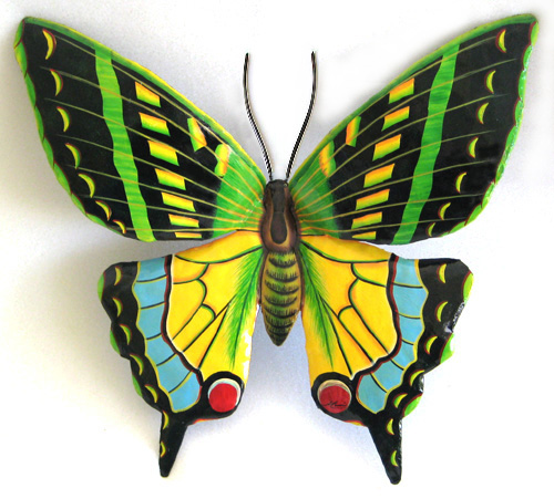 Painted Metal Art Butterfly Wall Hanging - Outdoor Decor 18"
