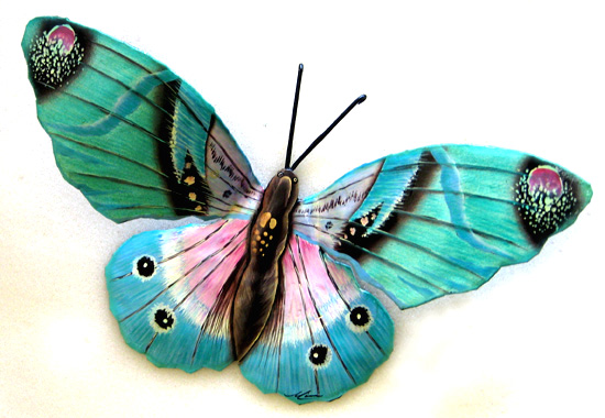  Hand Painted Metal Butterfly Wall Decor - Garden Decor, Metal Outdoor- Butterfly Art - 13"