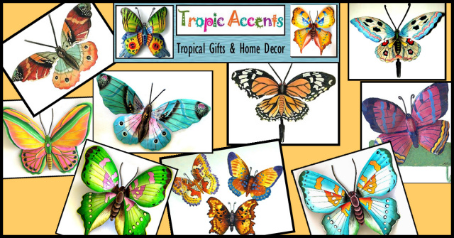 painted metal butterfly wall hangings. Tropic Accents