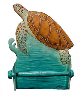 Sea Turtle Bathroom Toilet Paper Holder in Hand Painted Metal - 8" x 10"