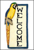 Painted Metal Blue and Gold Macaw Welcome Plaque - Tropical Decor - 8" x 16"