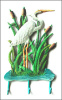 Painted Metal White Egret Wall Hook - Handcrafted Tropical Decorating - 8" x 15"