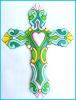 Christian art design - Painted metal Christian cross wall hanging - 13"