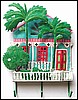 Painted Metal Caribbean Gingerbread House Wall Hook - Tropical Wall Art - 13" x 17"