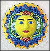 Blue Sun Design Wall Hanging in Hand Painted Metal - 34"