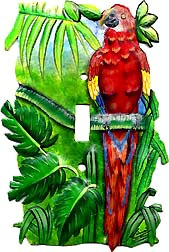 Red Scarlet Macaw Parrot Light Switch Plate Cover - Tropical Design