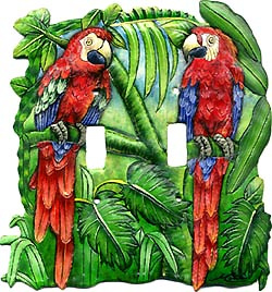 Parrot Painted Metal Switchplate Cover - 2 Holes -Tropical Decor
