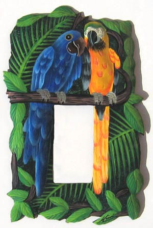 Parrots Painted Metal Single Light Switch Plate Cover - Tropical Design