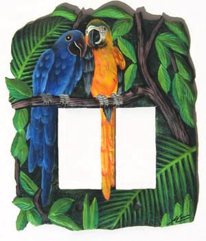  Switchplate - Tropical Parrots Painted Metal Switch Plate - Double Rocker