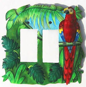Parrot Hand Painted Metal Rocker Switchplate Cover - 2 Holes - 7" x 7"
