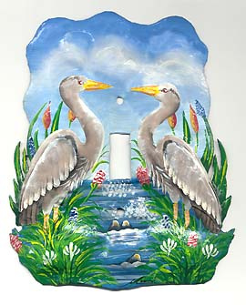 Blue Heron Single Switchplate Cover - Hand Painted Metal Tropical Decor 