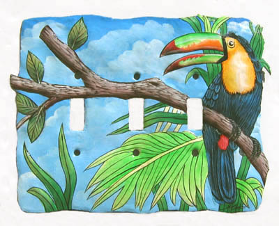 Toucan Electrical Switchplate Cover - Painted Metal Parrot Design