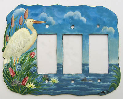 Painted metal rocker switchplate cover - white egret
