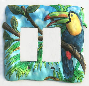 Painted Metal Toucan - Double Rocker Switchplate Cover - 6 1/2" x 6 1/2"