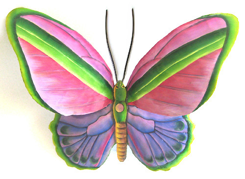 Hand Painted Metal Butterfly Wall Hanging in Pink & Purple - 12