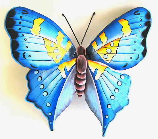 Hand Painted Blue & Yellow Butterfly Design - Metal Wall Hanging - metal art