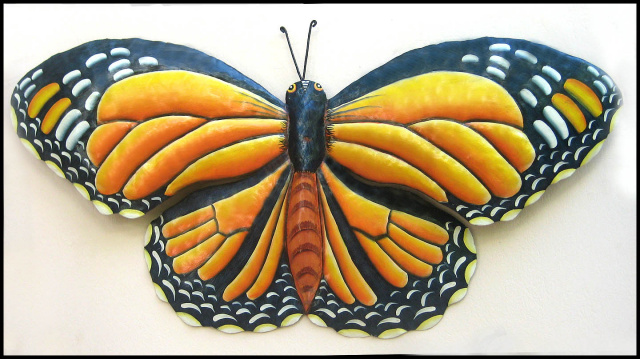 Monarch butterfly wall hanging, Painted metal butterfly
