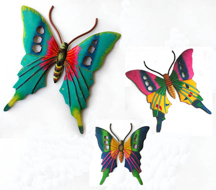 Painted Metal Butterfly Art Combo - 3 Sizes - Tropical Home Decor