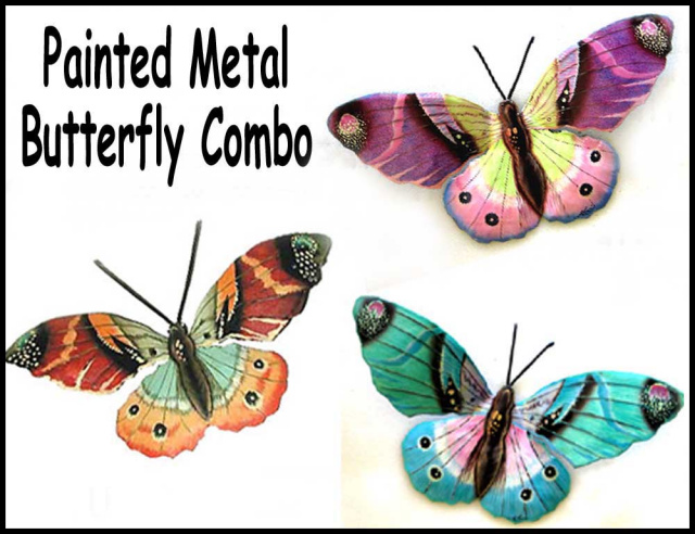 Painted metal butterflies - metal wall art, garden decor
