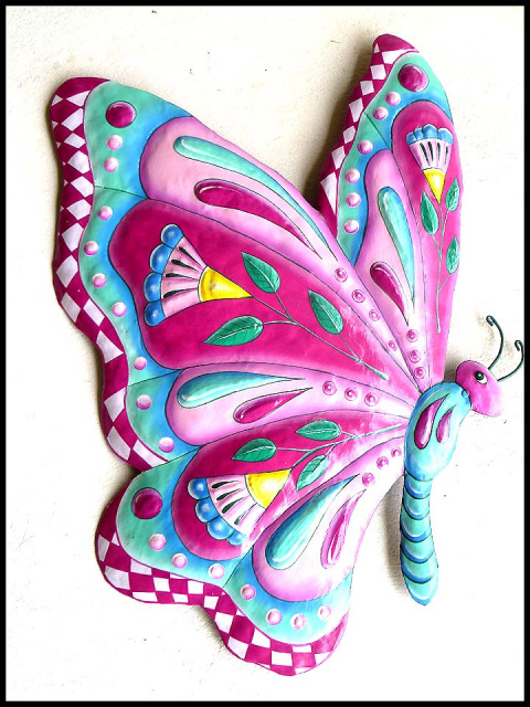 Painted metal butterfly wall art.