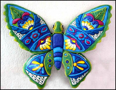 Painted Metal Butterfly Wall Art - Recycled Steel Drum Art of Haiti  - Hand painted metal butterfly decor from Tropic Accents