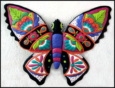Magenta & Purple Painted Metal Butterfly Wall Hanging - 14
