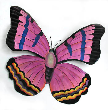 Purple Butterfly Wall Hanging - Hand Painted Metal - 9