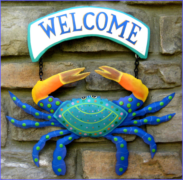Crab Welcome Sign, Coastal Decor, Island Decor, Crab Wall Hanging, Garden art, Tropical Decor, Tropi