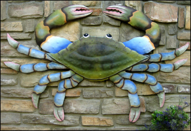 Painted Metal Blue Crab, Metal Wall Hanging -