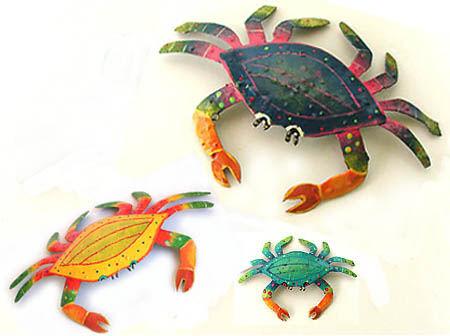 Hand Painted Metal Crab Combo - Tropical Garden Art - 3 Pieces - Haitian steel drum painted art