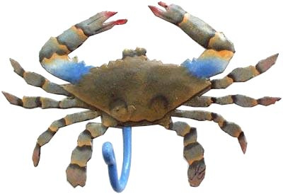 painted metal blue crab wall hook