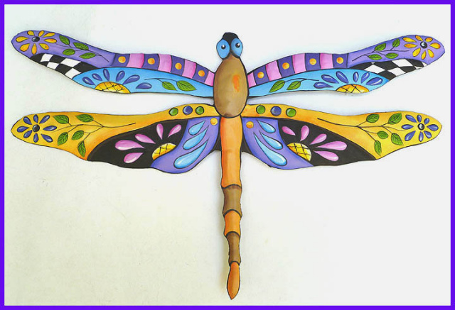 hand painted metal dragonfly - tropical decor - tropic accents
