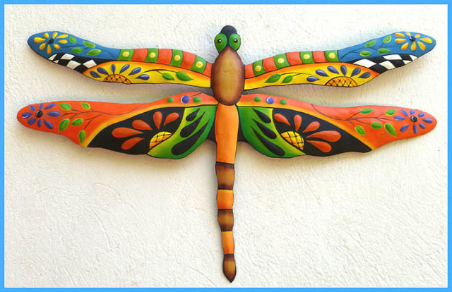 hand painted metal dragonfly wall decor