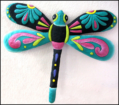 Black & Turquoise Dragonfly Painted Metal Garden Art - 20