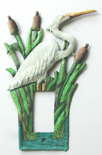 Egret Light Switchplate Cover - Painted Metal Home Decor - Single