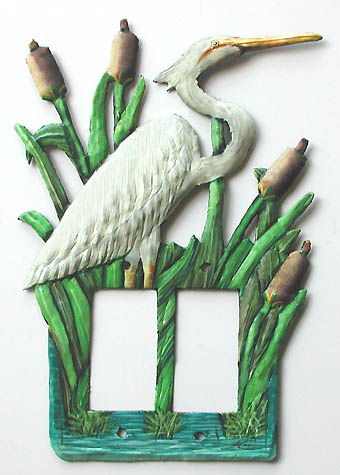 Rocker Switchplate Cover - Hand Painted White Egret - Double