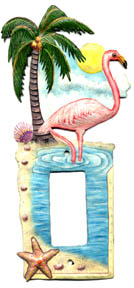 Tropical Pink Flamingo Hand Painted Metal Rocker Switch Plate - Single