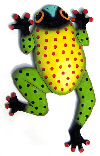 Handcrafted Tropical Frog Design - Haitian Metal Art 9" x 13 1/2"