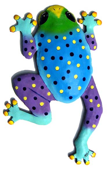 Painted Metal Frog - Tropical Wall Hanging - Garden Decor - 13 1/2"