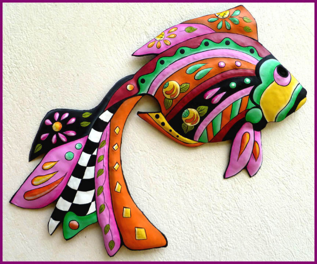 Tropical Wall Decor Decorative Fish Hanging Colorful Haitian Metal Art Outdoor Beach Hand Painted - Tropical Wall Decor Fish