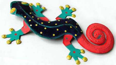 Painted Metal Gecko Wall Hanging - Tropical Decor 8"x13"