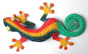 Rainbow Colored Gecko Metal Wall Sculpture - Tropical Decor -  8"x13"