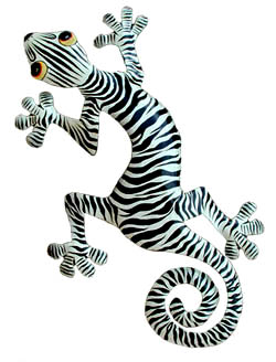 Black & White Stripe Gecko - Painted Metal Wall Decor - 11" x 18"
