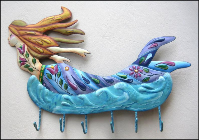 painted metal mermaid wall hook