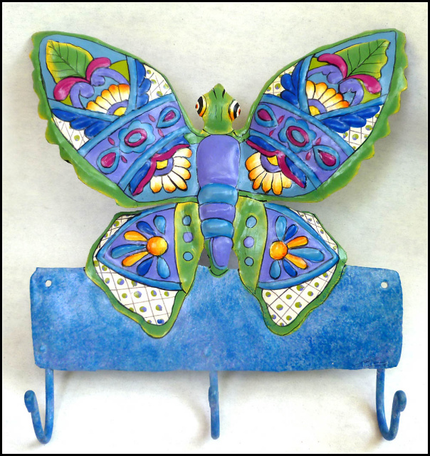 Butterfly Design Painted Metal Wall Hook - Towel Hook - Metal Hook - Butterflies  10" x 11"