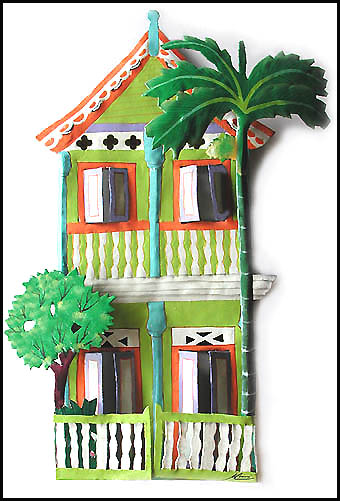 Painted Metal Tropical Gingerbread House Wall Decor - 11" x 17