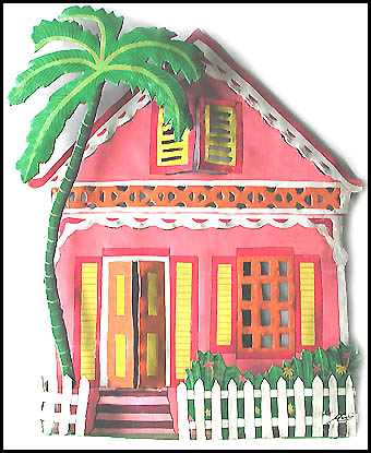 Caribbean House Wall Hanging - Tropical Metal Home Decor - 12" x 14"